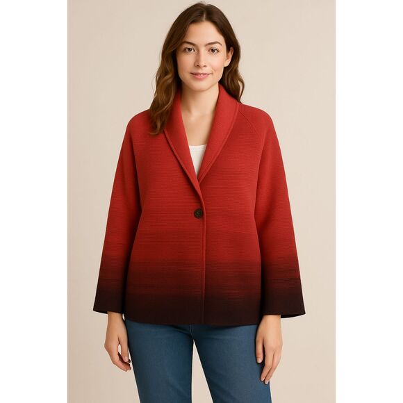 NWT Jones Wear Red Ombre Cardigan Sweater Sz S 3/4 Sleeve Shawl Collar - Picture 1 of 12